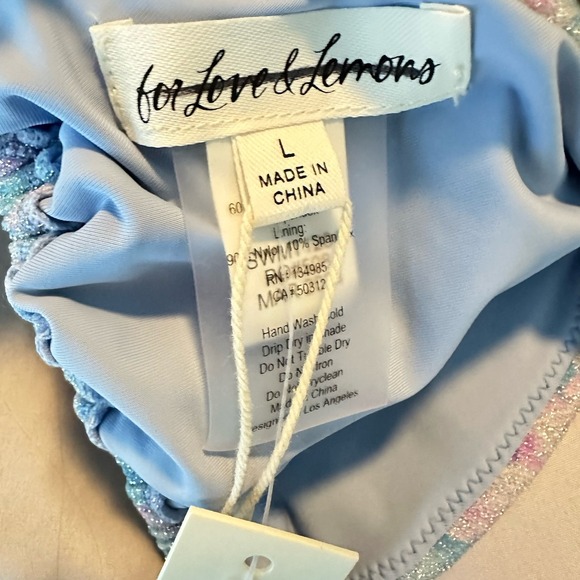 For Love & Lemons Collina Triangle Bikini Top Metallic Floral Rose Size L NWT - Picture 9 of 11